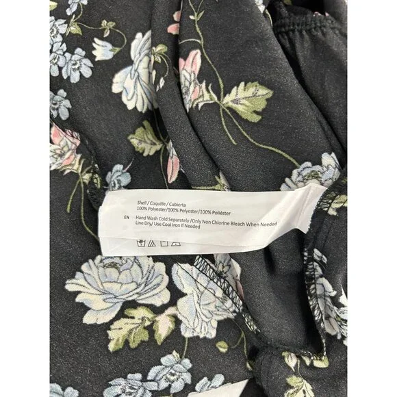 BO.G Collective Floral Wrap Maxi Dress Black/Blue Small With Flutter Sleeves NWT - Picture 15 of 16